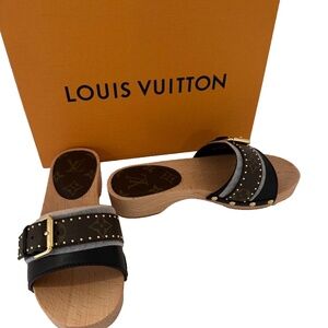 New Louis Vuitton Monogram Cottage Mules Wooden Clog Sandals
